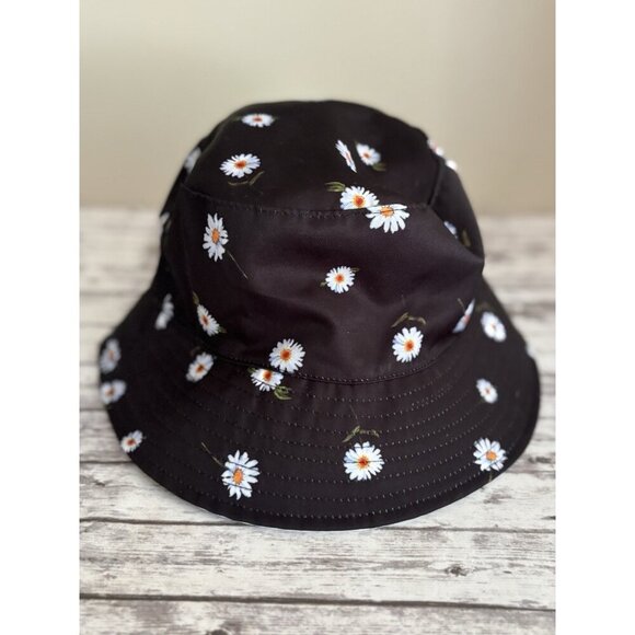 Alice & Olivia Black Daisy Bucket Hat Reversible Fab Fit Fisherman Flower - Picture 1 of 7